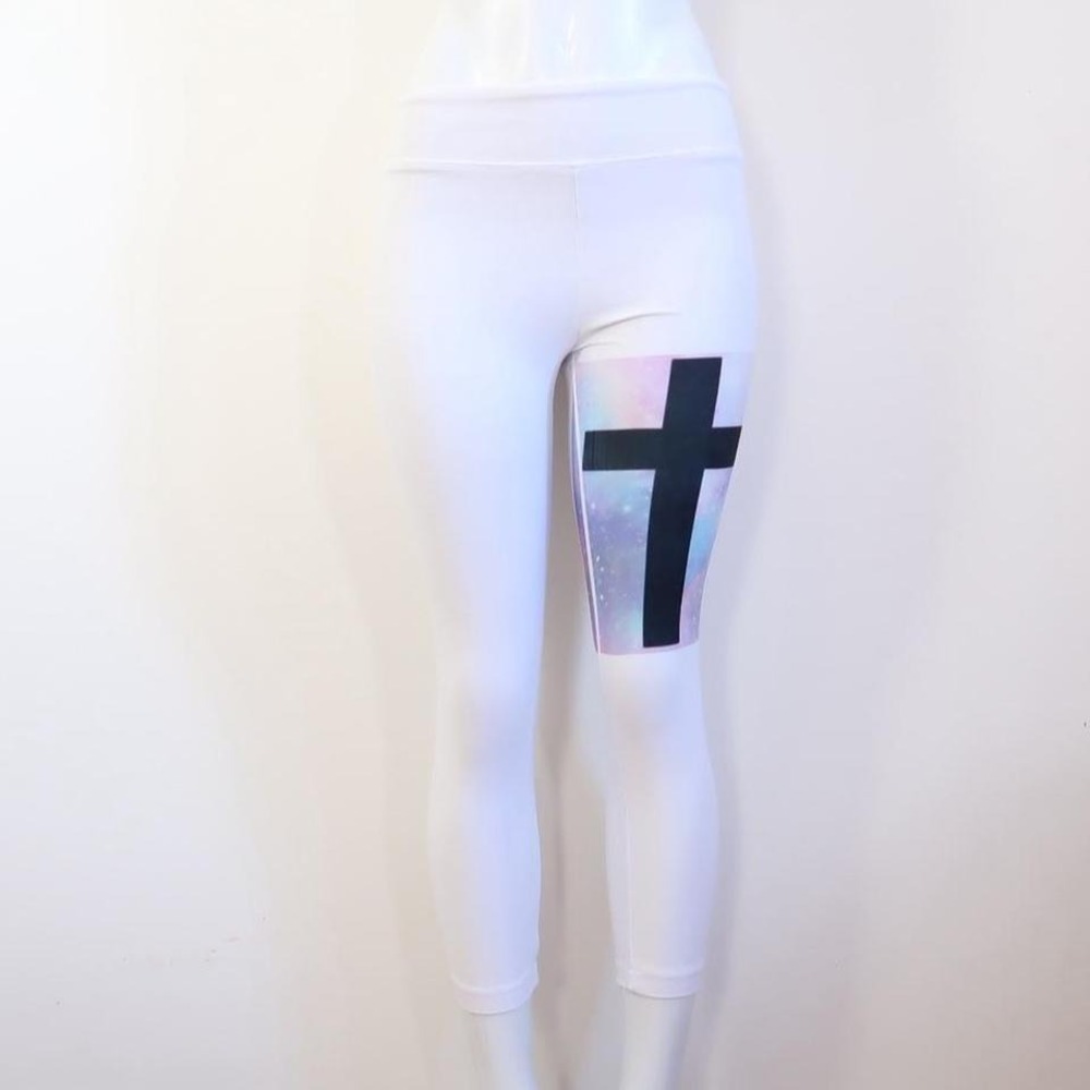 galaxy cross white leggings cyber y2k